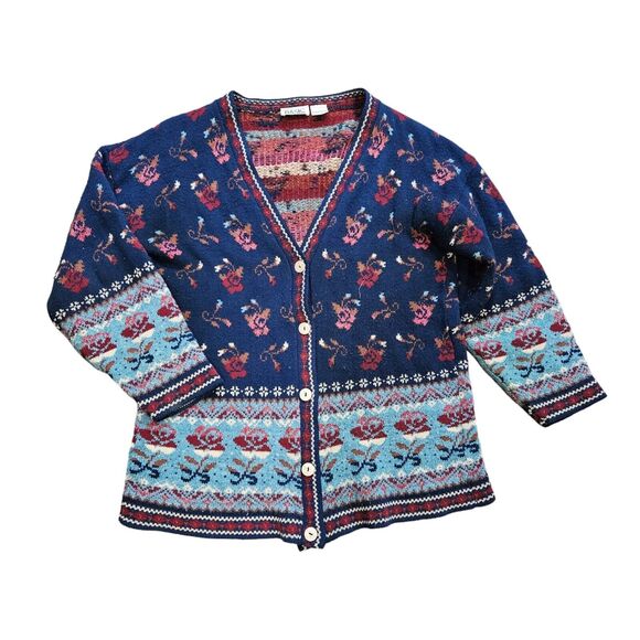 Vtg Basic Editions Cardigan Sweater Womens M Floral Grandmacore Cottagecore Boho - Picture 1 of 9